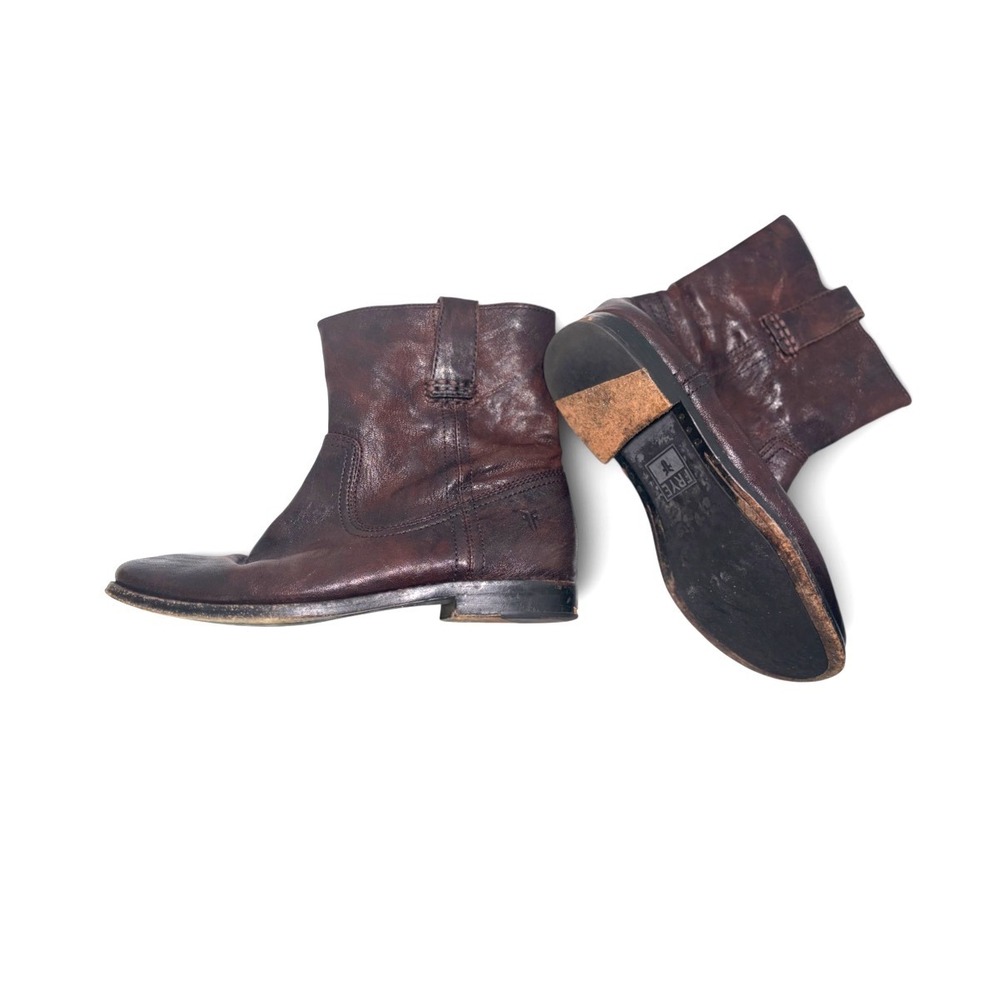 Frye Anna Shortie Western Dark Brown Leather Ankle Boots Pull On Womens 7